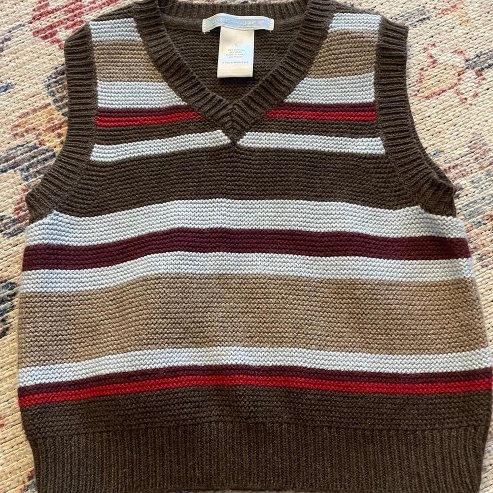 Janie and Jack Baby Boys Brown Striped Cotton Wool Knit Sweater Vest 3-6 Months